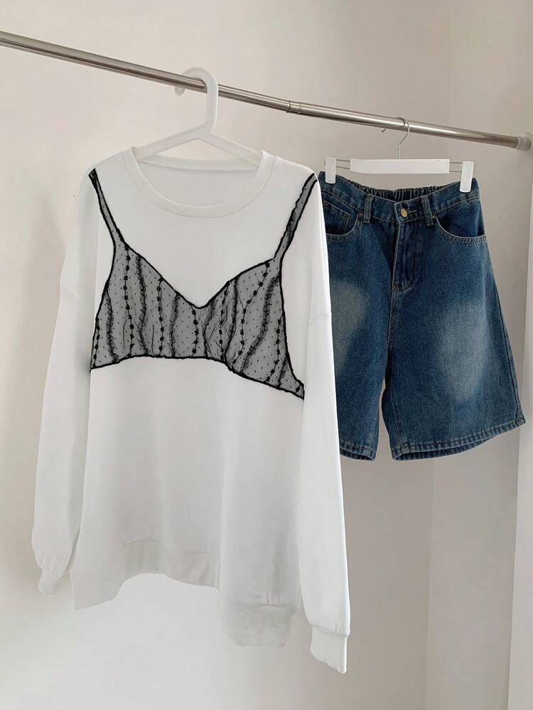 Dazy Women's Korean Fashion Round Neck Long Sleeve Sweatshirt For Autumn