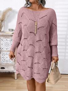 Plus Size Women's Solid Color Simple Daily Hollow-Out Long Sleeve Sweater