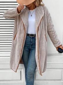 SHEIN LUNE 女式长袖保暖双面羊毛大翻领夹克，秋季 - 杏色 - 查看 6