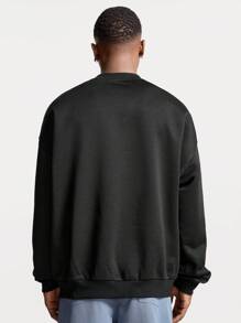 Manfinity VCAY Men's English Text Graphic Loose Fit Crew Neck Knitted Pullover Sweatshirt, For Fall Winter - Black - View 3