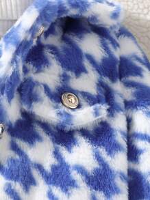 Baby Girl Front Button Check Fleece Jacket, Winter - Blue - View 4