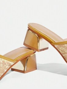 CUCCOO TILAWA Women's Fashionable Gold Lace High Heel Sandals - Gold - View 4