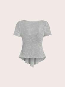 SHEIN Unity Áo thun lưới viền vải xếp nếp có cổ ngắn tay dành cho nữ, trang phục thường ngày - Xám - Xem 2