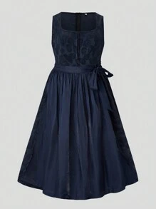 Fairmaia 女士方领无袖系腰宽松休闲服，加大码紧身连衣裙，适合啤酒节 - 藏蓝色 - 查看 1