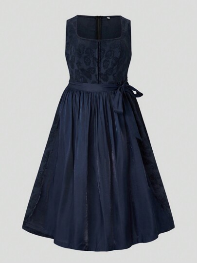 Fairmaia Ropa casual holgada con cuello cuadrado, sin mangas y cintura con lazo, tallas grandes tipo dirndl, para Oktoberfest