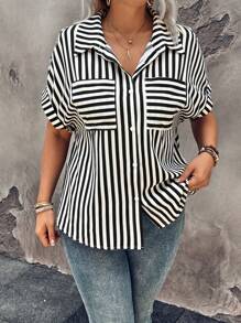 Blusa informal a rayas para mujer de talla grande - Multicolor - Ver 6