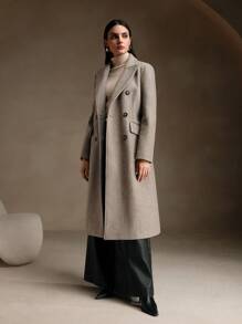 Anewsta Áo khoác dệt kim dài tay mùa thu/đông cho nữ, cài nút đôi thanh lịch, ve áo tay thường, túi, dáng thường, màu xám trơn, áo khoác ngoài cho nữ, hoạt động ngoài trời - Xám - Xem 3