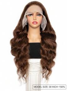巧克力棕色蕾丝前部无胶人发波浪假发，13x4 透明蕾丝前部假发卷发人发假发，适合女性，已拔出自然发际线 - S4 - 查看 2