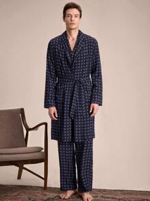 EverLounge Men's All-Over Print Long Sleeve Loose Casual Robe With Double Pockets, Loungewear - Multicolor - View 7