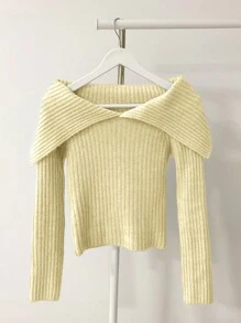DAZY Women Off Shoulder Solid Minimalist Casual Sweater Off Shoulder Sweater,Fall Women Clothes Cute Tops - Yellow - View 9