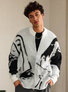 Manfinity EMRG Chaqueta tipo cardigan casual de uso diario con cremallera para hombres