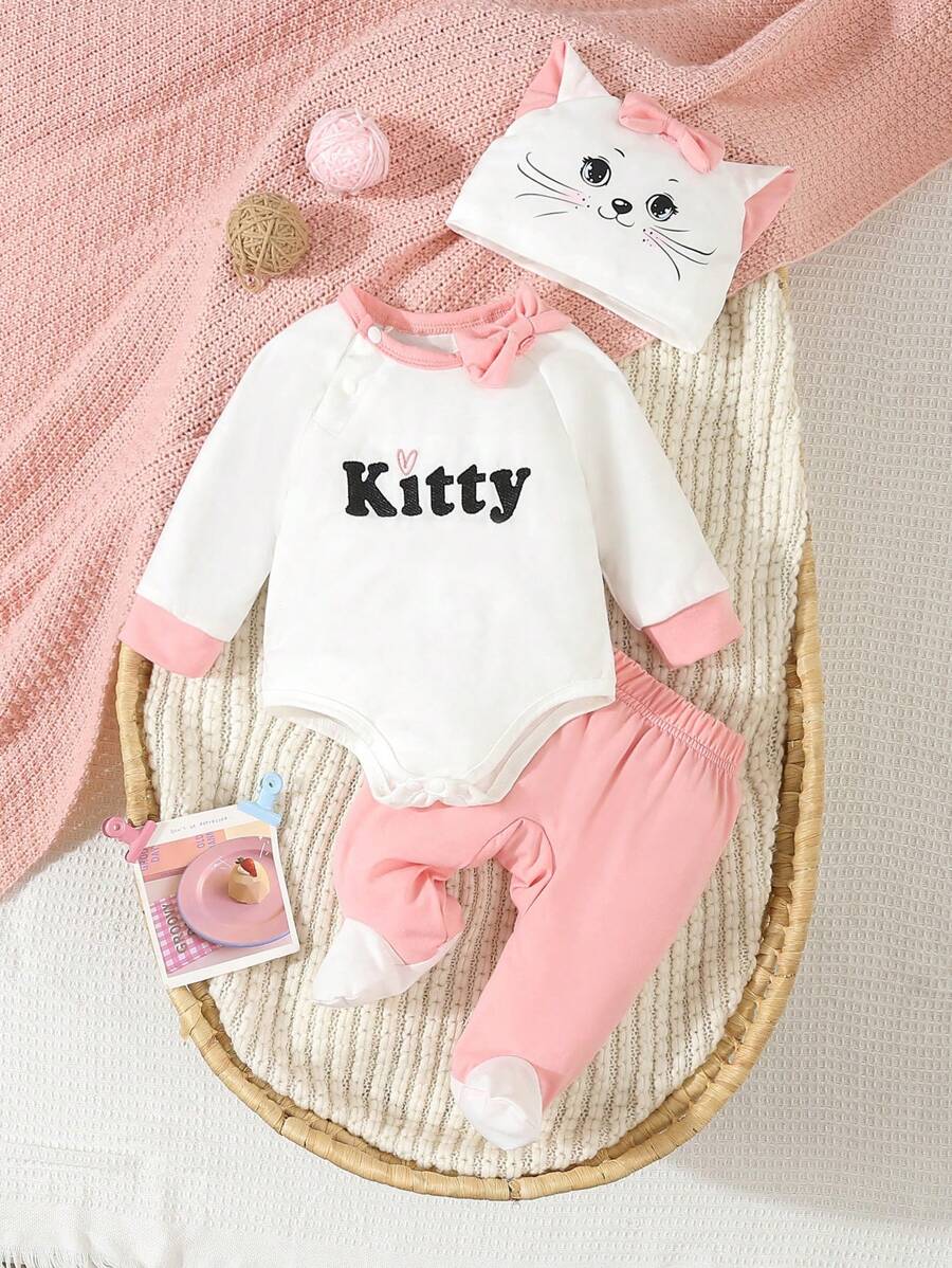 SHEIN Bộ đồ ngủ thường ngày tối giản 2 món cho bé gái gồm quần dài và chân - Hồng - Xem 1