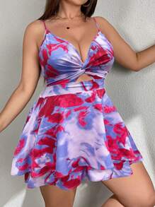 SHEIN Clasi 大码扎染扭花镂空露背吊带连体裤，夏季 - 彩色 - 查看 3