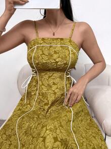 Modelyn Women's Spaghetti Strap Backless Side Tie Delicate Elegant Dress Long Evening Dresses - Green - View 8