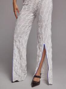 SHEINNeu Pantalones anchos de pierna ancha, estilo hawaiano relajado, cintura alta, texturizados, semitransparentes, con hendidura en el bajo y cinturilla morada - Amarillo - Ver 5