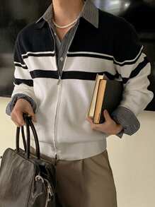 DAZY 男士拼色长袖休闲拼布开衫，秋季夹克