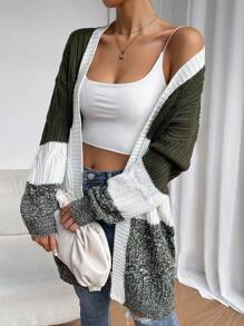 SHEIN LUNE Bicolor Cable Cable Casual Long Sleeve Knit Cardigan - Multicolor - View 6