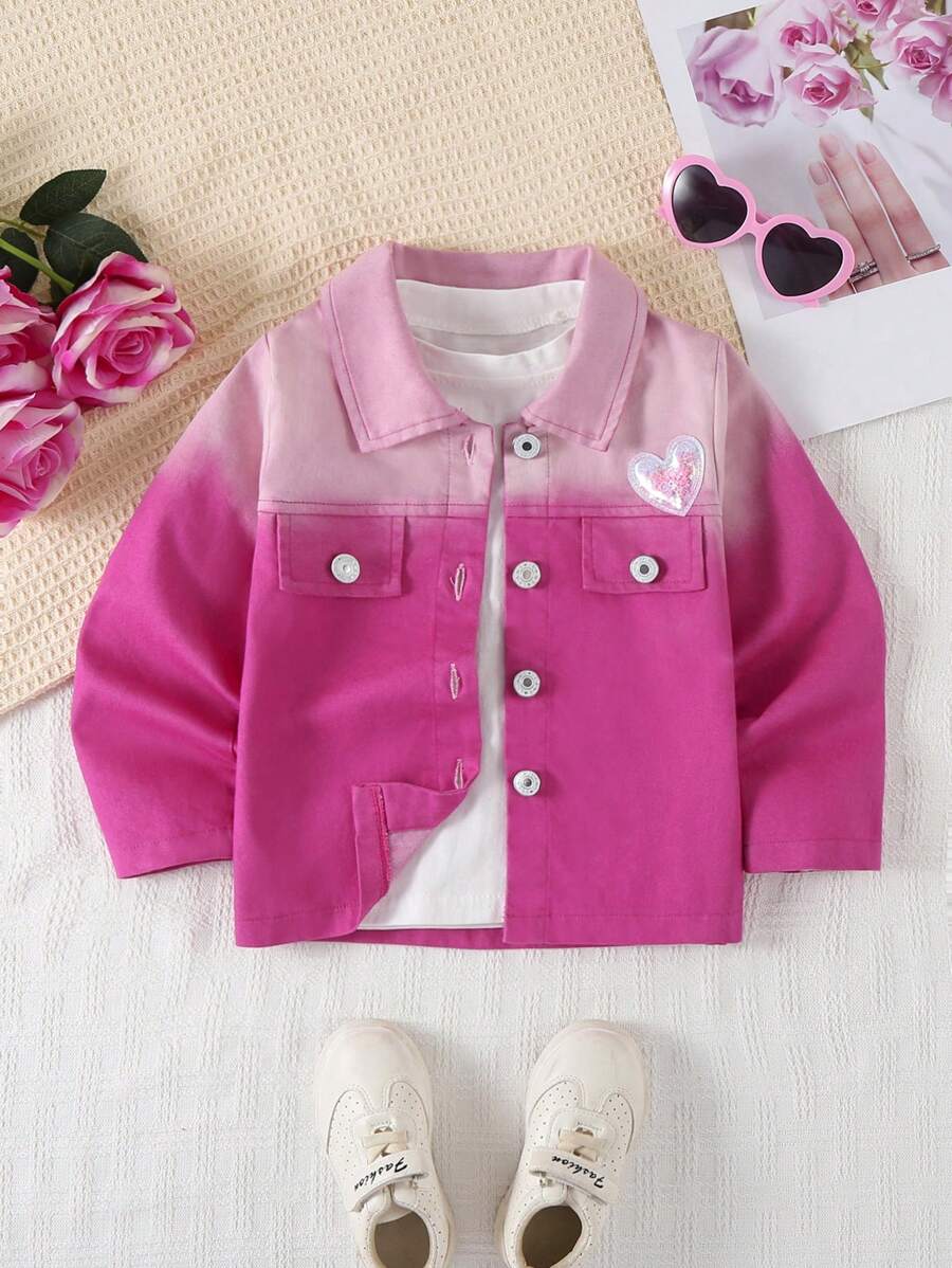 SHEIN Chaqueta de mezclilla degradada de moda para niñas bebé - Rosa - Ver 1