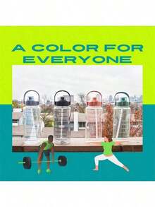 1入組2L/67.63盎司運動水瓶，帶刻度標記和吸管，非雙酚A大口不漏水可重複加注，適用於辦公室工人、學生和戶外運動愛好者補充水分。 - 彩色 - 查看 3