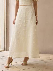 MOTF PREMIUM 3D 贴花细节喇叭长裙，女式裙子