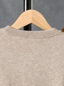 Soft Casual Simple Jacquard Contrast Color Long Sleeve Loose Comfortable Warm Knitted Base Sweater And Pants Set For Teen Boy, Autumn Winter