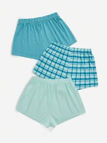 3pcs/Set Plaid Pajama Bottoms For Women - Green - View 2