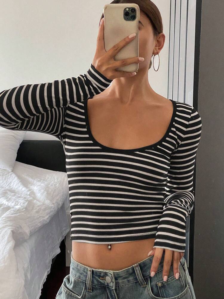 Autumn New Arrival Striped Crew Neck Long Sleeve Casual Fashionable T-Shirt,Fall Women Clothes