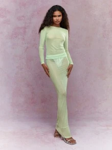 MISSGUIDED 优雅长袖闪亮修身上衣，适合圣帕特里克节庆祝活动、爱尔兰节日派对，弹力面料，闪亮水钻细节，幸运符晚装，圣诞节 - 綠色 - 查看 4