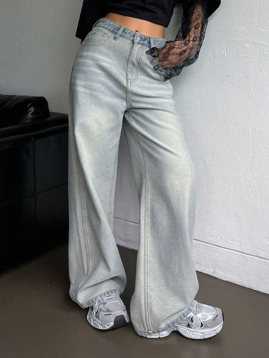 DAZY Women Straight Leg Washed Denim Jeans - Medium Wash - View 1