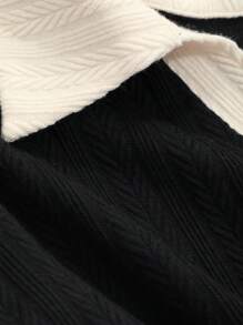 Dazy Plus Color Block Splice Lapel Solid Fitted Short Sleeve Slim Fit T-Shirt, Spring/Summer,Teacher Outfits - Black - View 6