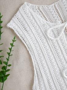 SHEIN Unity 女士纯色简约休闲前领结无袖开衫