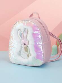 1pc Kids Backpack, Cute Cartoon Rabbit Zipper Closure, Small Girls' Daypack Suitable For Kindergarten Outings And Daily Use - Baby Pink - View 1