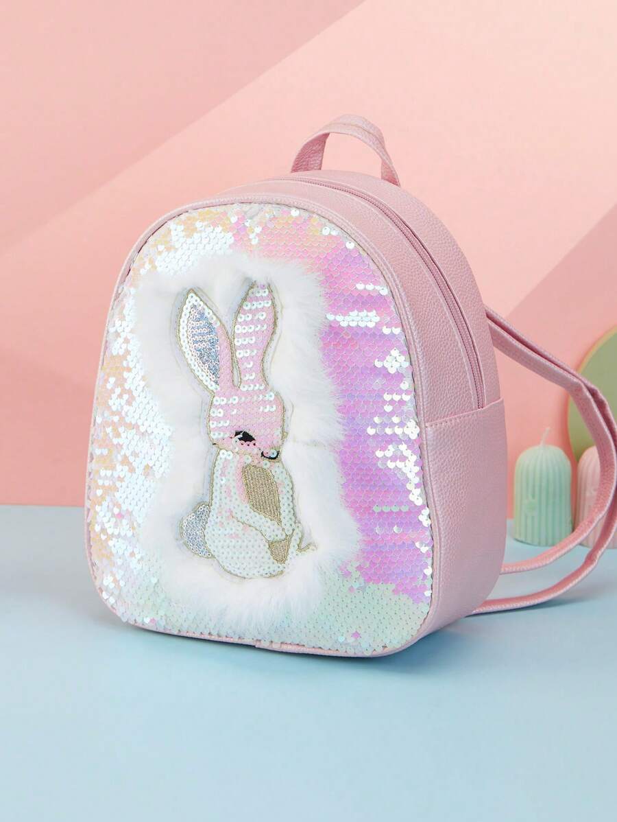 1pc Kids Backpack, Cute Cartoon Rabbit Zipper Closure, Small Girls' Daypack Suitable For Kindergarten Outings And Daily Use - Baby Pink - View 1