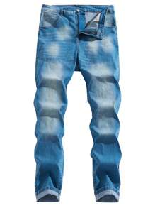 Manfinity Homme 大码男式深蓝色休闲紧身牛仔裤 - 深色水洗藍 - 查看 1