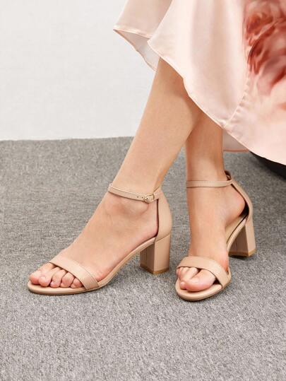 CUCCOO BIZCHIC Minimalist Chunky Heeled Ankle Strap Sandals For Summer Graduation Heels Prom Heels Vacation Shoes Summer Back To School Shoes College Student Shoes Elegant Basics Business Casual Business Chic Spring Shoes Spring Break Easter For Christmas