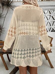 Breezaya White Hollow Knit Lightweight Cardigan - Khaki - View 2