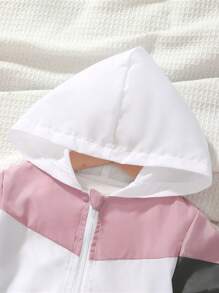 SHEIN 女婴简约休闲拼布夹克和裤子运动服套装，初秋 - 彩色 - 查看 3