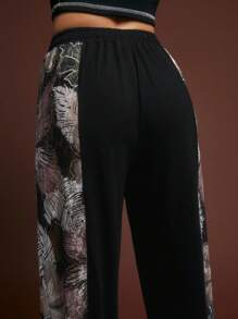 SHEINNeu Women's Solid Color Printed Patchwork Drawstring Waist Casual Trousers Fall Women's Clothing Fall Women's Clothing Fall Clothing Fall Clothing Tween Girls Pants Girls Pants