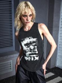 Manfinity UZERO Men's Knitted Printed Casual Short Tank Top With Street Style, Summer Halloween