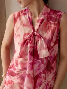 MOTF PREMIUM 雪纺印花系带无袖衬衫 - 粉色 - 查看 2