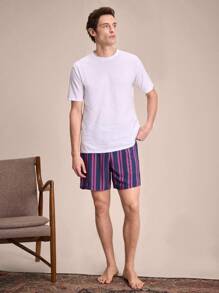 SHEIN EverLounge Pantalones cortos sueltos con rayas para hombre, ropa de estar en casa