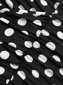 Vestido de mujer con cuello en V, manga corta, estampado de lunares y cintura anudada - Multicolor - Ver 5