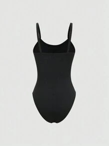 SHEIN Unity Black Sleeveless Bodysuit With Padded Bust, Summer - Black - View 8