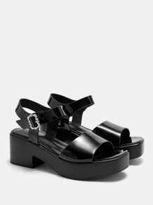 CUCCOO BIZCHIC Women's Fashion Black Square Toe Rhinestone Buckle Casual Sandals Christmas