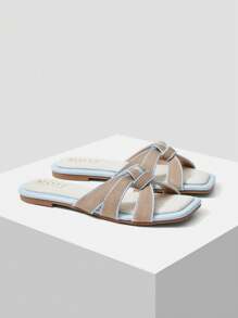 MOTF PREMIUM 女士舒适方头编织平底凉鞋万圣节圣诞节秋季情人节 - 淺藍色 - 查看 5