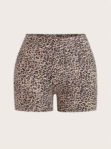 SHEIN EZwear 2 件套豹纹休闲弹力七分紧身裤/女士裤子，夏季豹纹短裤动物印花短裤猎豹印花短裤 2 件短裤套装女式女士短裤套装适合外出 - 彩色 - 查看 8