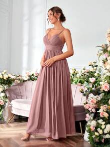 Solid Wrap Hem Cami Bridesmaid Dress - Dusty Pink - View 3