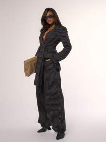 MUSERA Business Pinstripe High Waisted Tailored Trousers Elegant Business Casual Summer Spring Vacation Graduation Prom Wedding Guest Birthday Vacation - Black - View 3