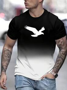 Camiseta de manga corta con cuello redondo y estampado digital degradado para hombres, de verano