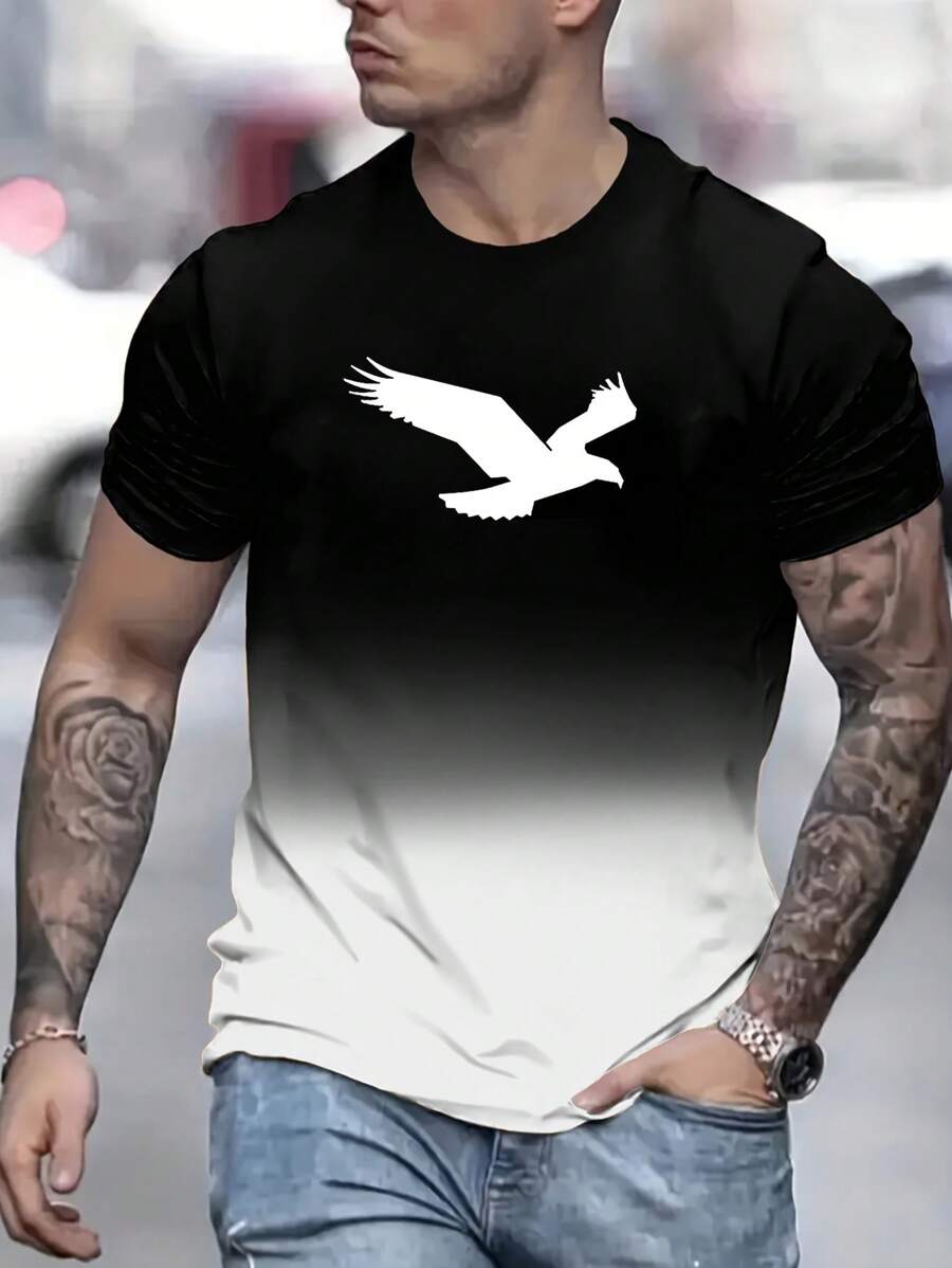 Camiseta de manga corta con cuello redondo y estampado digital degradado para hombres, de verano